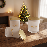 Pot à bougie en verre dépoli avec logo personnalisé, gobelet à bougie vide avec couvercle métallique pour cadeau de Noël, pots à bougies de luxe avec couvercles