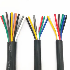 Conductor de alambre de cobre revestido Cable eléctrico RVV Cable Flexible de revestimiento suave negro PVC 26 24 22 20AWG aislado trenzado 0,7mm