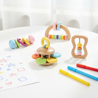 Jouets en bois coloré bébé hochet ensemble sûr de qualité alimentaire bois hochet sucette Bracelet anneau de dentition ensemble Montessori enfant en bas âge jouet cloche cadeau