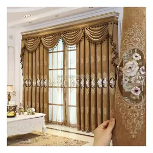 Nouveaux Designs Voile Blackout Double Couche Fleurs Européennes Sheer Broderie Dentelle Rideau Tissu Pour Le Salon De Luxe