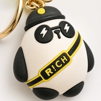 Porte-clés personnalisé en PVC souple 3D, personnage panda, mignon, mascotte de dessin animé, breloque pour sac à dos, OEM ODM, vente en gros