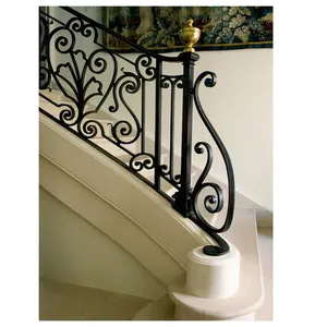 โบราณ wrought ราวเหล็ก designs สำหรับในร่มบันได/เหล็กบันไดราวภายใน wrought iron rail foshan