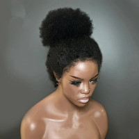 Perruques en cheveux humains abordables, coupe courte bob pixie, style queue de cheval, afro crépu bouclé, avec frontal en dentelle 13X4 13X6, sans colle, pré-épilées et avec baby hair