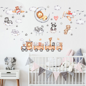 शिशु कक्ष सजावट कार्टून पशु ट्रेन वॉलपेपर स्टिकर 3डी वॉल पेपर - Product Image 3
