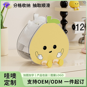 Caja de pañuelos Dopamine de gran capacidad con compartimentos divididos, organizador de almacenamiento de dibujos animados para el hogar, sala de estar, dormitorio, baño - Product Image 4