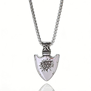 yunnique Viking Rune <b>Titanium</b> Steel Pendant Shield Shape Geometric Design Unisex Necklace Gift - Product Image 1