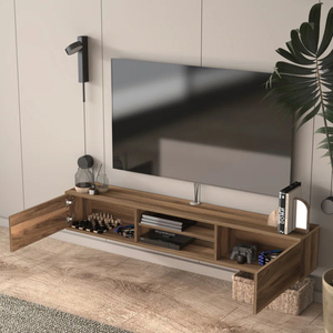 ISO9001 Factory Direct Floating TV Stand up to 80" TV's Modern Wall Mounting Media Console <b>Cabinet</b> in Walnut - Product Image 2