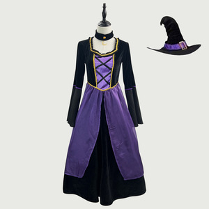 Purple Witch Costume Dress With Hat And Necklace For Halloween Cosplay Performance Adult Size - Product Image 1