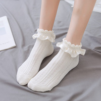Bande dessinée Lolita Style japonais Kawaii, chaussettes à volants, maille unie blanche noire en dentelle, chaussettes douces pour filles
