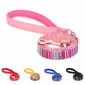 Collier pour chien avec boucle en métal rose doré, logo personnalisé, rubans en tissu bohème, laisse pour animaux de compagnie en nylon et polyester durable pour chiens et chats - Product Image 4