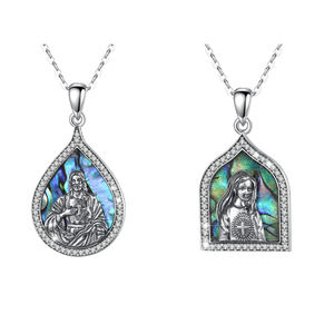 Merryshine 925 plata esterlina católica mujeres corazón ovalado <span class=keywords><strong>madre</strong></span> <span class=keywords><strong>de</strong></span> perla mujeres religiosas Jesús <span class=keywords><strong>Virgen</strong></span> María colgante collar - Product Image 1