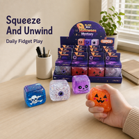 Jouet Squishy Cube d'Halloween, Jouet Sensoriel Anti-Stress à Presser, Cadeau Fidget pour Fête ou Événement