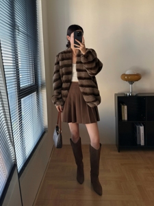 Loose Korean Striped Thick <strong>Fur</strong> Coat Full Leather <strong>Beaver</strong> Real Rex Rabbit <strong>Fur</strong> Coat for Women, - Product Image 6