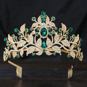 Diadème de Mariage Doré Botanique de Luxe, Couronne Nuptiale Ornée de Feuilles, Peignes Intégrés, Couronne de Concours Scintillante en Cristal pour Quinceañera - Product Image 6