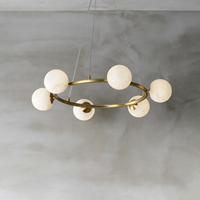 Personnalisé Moderne Naturel Espagnol Albâtre Marbre Pierre Globes Abat-Jour Pendentif Rond Lampe Villa Salon Restaurant Lustre