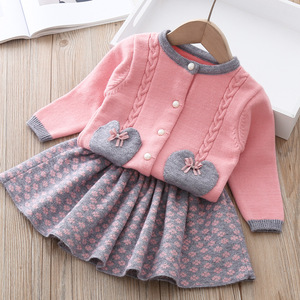 Vêtements de mode pour enfants, ensembles de vêtements pour femmes en 2 pièces, robe pull avec nœud pour les enfants - Product Image 2