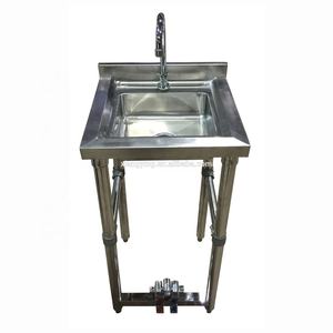 Lavabo a Pedale in Acciaio Inox/Lavabo Monoblocco per Lavaggio Mani/Lavabo Autoportante con Azionamento a Pedale - Product Image 2