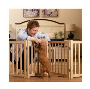 ประตูสุนัขสำหรับประตูบ้านสุนัขแบบอิสระไม้เนื้อแข็งปากกาประตูสำหรับสัตว์เลี้ยงที่มี4แผง - Product Image 1