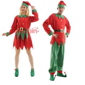 MS Factory Direct <b>Elf</b> Party Christmas Cosplay <b>Costume</b> Xmas Red Green Print Masquerade Clothing - Product Image 1