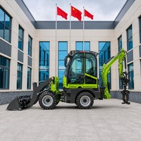 Chargeuse-pelleteuse sur roues avec godet avant et bras d'excavation arrière pour les projets de construction, d'agriculture et de travaux publics