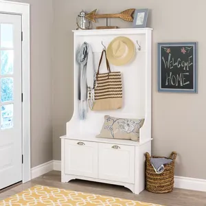 Modern <strong>Coat</strong> <strong>Rack</strong> Stand Wooden <strong>Coat</strong> <strong>Rack</strong> Stand White Stylish <strong>Hall</strong> Tree Bench with Shaker Doors and 4 Strong Double <strong>Coat</strong> Hooks - Product Image 1