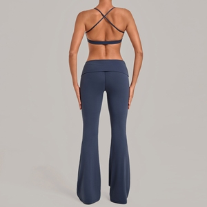 Completo Sportivo da Yoga a Gamba Lunga, Leggings Aderenti ad Asciugatura Rapida, Pantaloni a Gamba Larga, Reggiseno Sportivo, Set Yoga Personalizzabile con Logo per Donna - Product Image 3