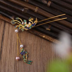 Épingle à cheveux rétro en forme de phénix pour femme, accessoire de coiffure chinois Hanfu, bijou de chignon en cristal doré, diadème vintage - Product Image 4