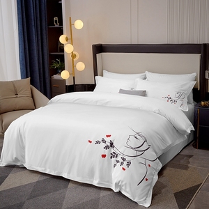Conjuntos de Capa de Edredom de Algodão Personalizados com Logotipos Bordados para Hotel, Conjuntos de Roupa de Cama Bordada para Hotel, Tamanhos Solteiro, Queen e King - Product Image 2