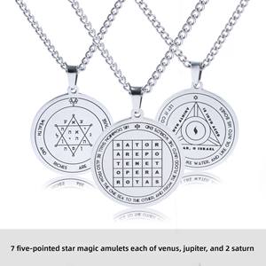 Solomon Key Titanio Acero Amuleto Collar Marte Júpiter Saturno Pentagrama Círculo Mágico Acero Inoxidable Mariposa - Product Image 3