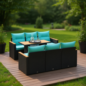 Ensemble de canapés de patio en polyrotin noir moderne avec coussins, capacité 7 personnes, mobilier d'extérieur au design contemporain - Product Image 2