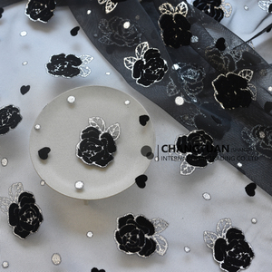 Tessuto personalizzato floccato in Tulle Mesh <span class=keywords><strong>stampa</strong></span> lamina di tessuto in Tulle floccato con rosa per abiti - Product Image 2