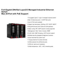 Switch Ethernet Industrial Gigabit para Riel DIN, 1000M, RJ45, SNMP, VLAN, QoS, ERPS, Instalación en Riel de 35mm, Venta al Por Mayor