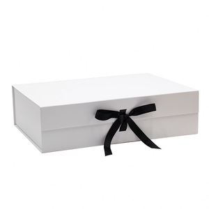 Wholesale Bulk White Flip Top Folding Cardboard Gift <b>Packing</b> Ribbon <b>Box</b> with Magnetic Lid - Product Image 2