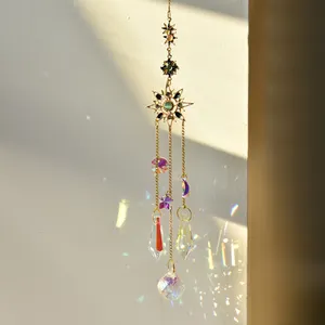 Tùy Chỉnh Treo Pha Lê Suncatcher Trang Trí Với Mặt Trăng Sao Mặt Trời Bắt Cầu Vồng Nhà Sản Xuất Thạch Thủy Tinh Lăng Kính Cho Nhà Vườn