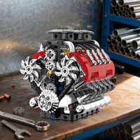 Kit de Modélisme Moteur V8 Double pour Ingénierie Électronique et Mécanique, Ensemble de Blocs de Construction Miniatures Motorisés pour Adultes, Vente en Gros