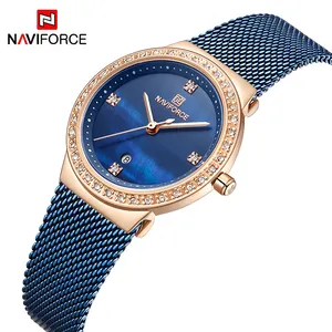 NAVIFORCE NF5005 оптовая продажа guangzhou женские кварцевые часы низкая цена сетчатый ремешок водонепроницаемый дисплей даты алмазные повседневные часы дизайн