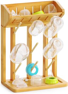 Escurridor de Biberones de Bambú con Revestimiento Resistente al Agua, Fácil de Limpiar, Secado Rápido, Ahorro de Espacio, Organizador de Mostrador para Biberones, Tetinas y Vasos - Product Image 2