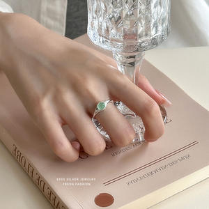 S925 verstelbare <span class=keywords><strong>ring</strong></span> van puur zilver met groene kattenoogsteen, in stijl en trendy voor dames - Product Image 4