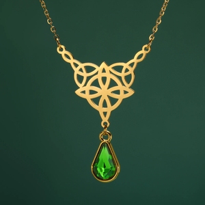 Vintage <strong>Irish</strong> Celtic Witch Knot Necklace Stainless Steel Crystal Water Drop Pendant <strong>Jewelry</strong> Women Valentine's Day Gifts - Product Image 6