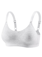 Bralette sin tirantes con cierre trasero de 3 filas ajustables, sin costuras, con cuello redondo acanalado, banda elástica transpirable, color gris melange.