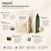 Sac en plastique alimentaire imprimé sur mesure avec fermeture éclair, fenêtre transparente, anti-odeur, fond plat à 8 côtés, 2 kg, 5 kg pour le stockage du riz