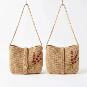 Sac à bandoulière en raphia pour femme au motif géométrique, fait main, style bohème, deux sangles, ouverture supérieure, pour l'été et usage quotidien - Product Image 1