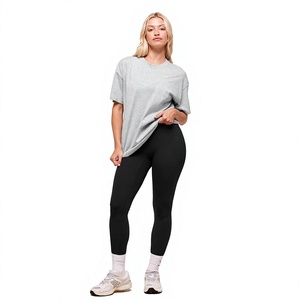 T-shirt gris à col rond et manches courtes pour femme, coupe ample, couleur unie, haut décontracté en jersey, à porter en toutes saisons - Product Image 1