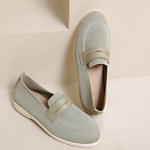 Mocasines ligeros de punto para mujer, zapatos planos con diseño hueco, calzado de señora con punta cuadrada, personalizables con logo. - Product Image 1