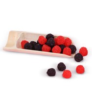 Groothandel Rode en Zwarte Besjes Op Maat Halal Snoep Bulk Zoete Gecoate Frambozen Fruitige Gummy Candy