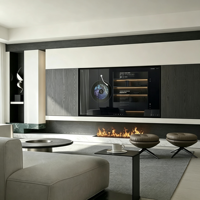 Meuble mural de salon italien moderne, meuble TV, armoire, système de rangement modulaire de luxe, éclairage LED, armoires murales en bois sur mesure, hôtel