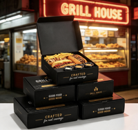 Boîte alimentaire à emporter personnalisée avec compartiments, contenant en carton jetable pour sandwich, frites et sauce.