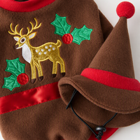 MEIQIPETBABY Costume d'hiver mignon pour animaux de compagnie, vêtements pour chien, pull en polaire marron, broderie de renne, chapeau de renne, ensemble 2 pièces
