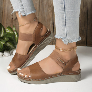 Women Large Casual Beach <b>Sandals</b> Summer New Thick Sole Elastic Comfortable Roman Wedge <b>Sandals</b> - Product Image 1