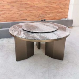 Nouveau design de mobilier de salle à manger Table ronde en marbre Trois pieds en laiton en acier inoxydable Table de cuisine haut de gamme - Product Image 4
